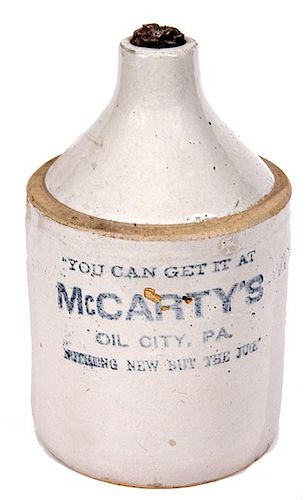 HALF GALLON ADVERTISING JUG "MCCARTY'S OIL CITY, PA