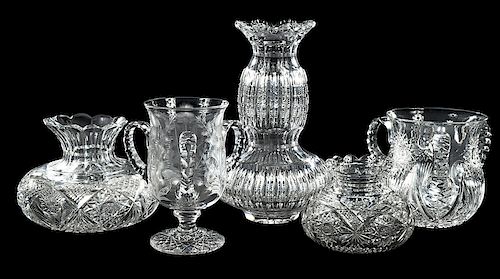 Five Brilliant Period Cut Glass Vases