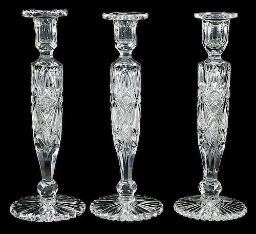 Three Brilliant Period Cut Glass Candlesticks
