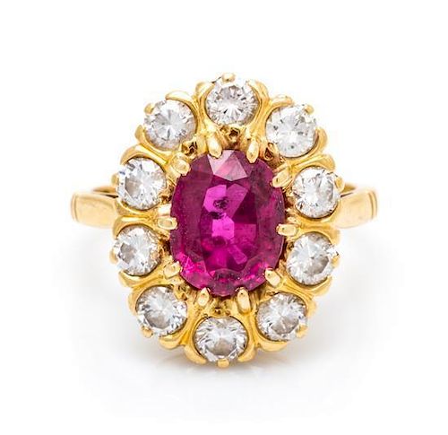 An 18 Karat Yellow Gold, Ruby and Diamond Ring, French, 3.00 dwts.