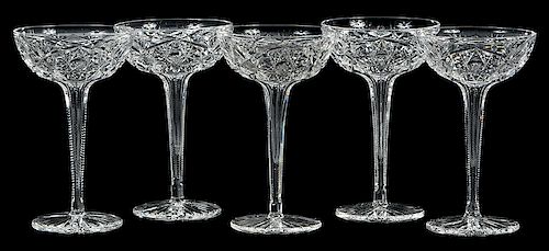 Five Libbey Brilliant Period Cut Glass Champagnes