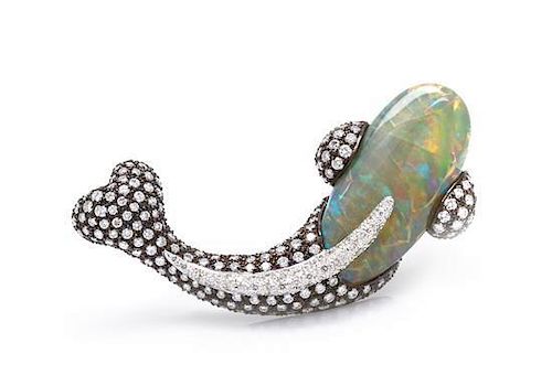 A Gold, Opal and Diamond Fish Brooch, Sifen Chang, 15.20 dwts.