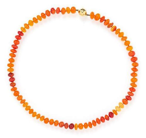 A Single Strand Fire Opal Bead Necklace,