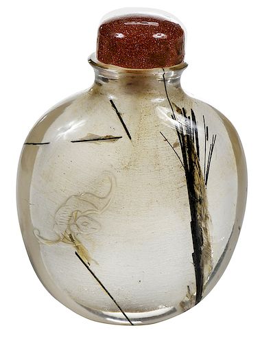 Finely Carved Hair Crystal Snuff Bottle