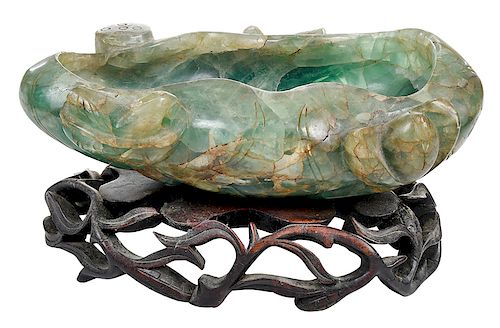 Carved Green Stone Bowl with Stand