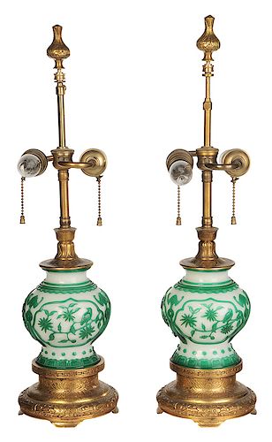 Pair Peking Glass Lamps