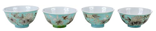 Four Chinese Turquoise Tea Bowls