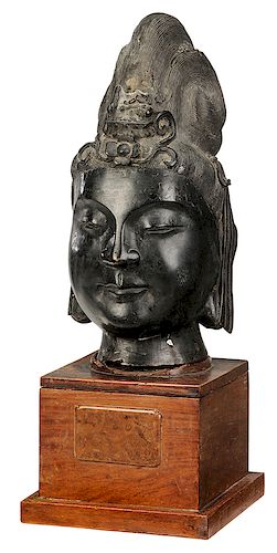 Patinated Bronze Guanyin Head 