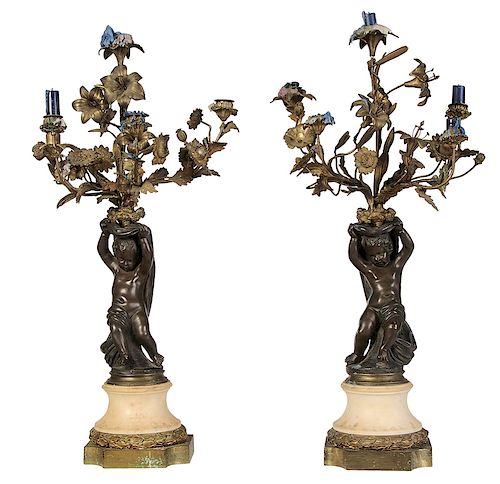 Pair of Louis XV Style Bronze Putti Candelabra