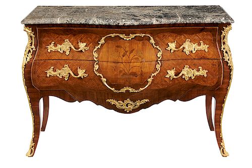 Louis XV-Style Bronze Mounted Marble Top Commode