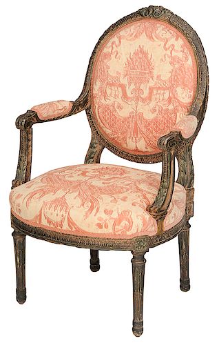 Louis XVI-Style Fortuny Upholstered Arm Chair