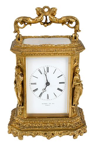 French Gilt Brass Figural Carriage Clock