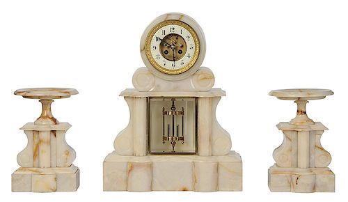 French Onyx Clock Garniture