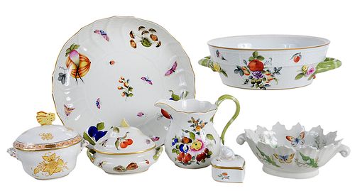 Seven Porcelain Pieces including Herend, Limoges
