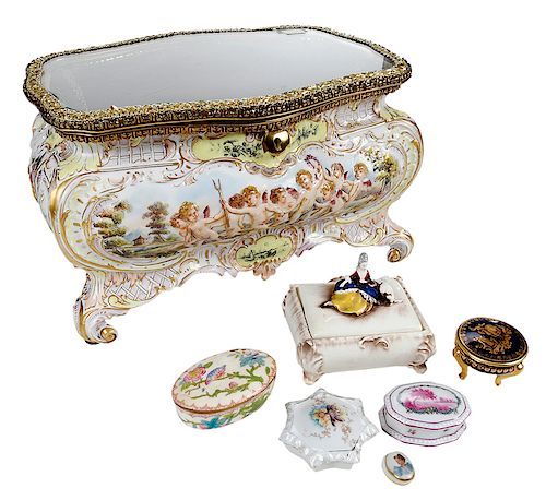 Capo-di-Monti Case with Six Porcelain Boxes