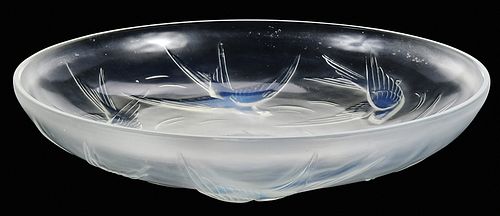 Art Glass Bowl With Sparrows