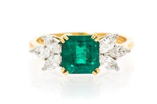An 18 Karat Yellow Gold, Emerald and Diamond Ring, Garrard & Co., 2.30 dwts.
