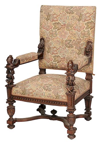 Renaissance Revival Figural Arm Chair