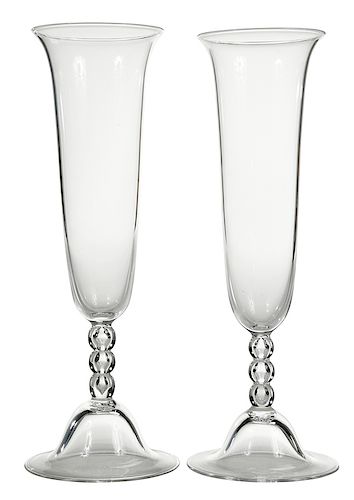 Pair Steuben Glass Trumpet Vases