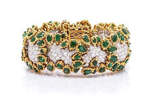 An 18 Karat Yellow Gold, Emerald and Diamond Bracelet, Wander France, 89.50 dwts.