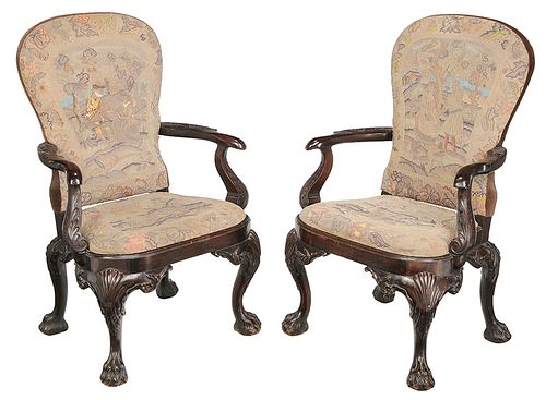 Pair of George II-Style Mahogany Arm Chairs