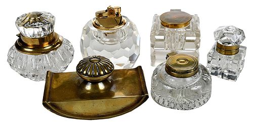 Six Brass and Glass Desk Items