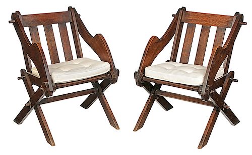 Pair of Gothic Revival Oak Arm Chairs