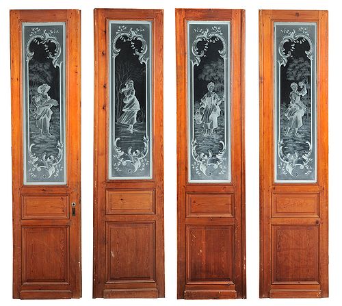 Set of Four Etched Glass Architectural Doors