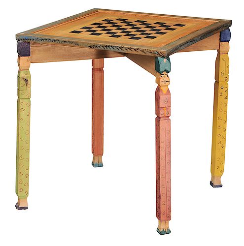 Gerard Rigot Painted and Carved Checkerboard Table