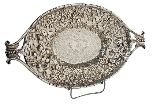 Warner Repousse Coin Silver Footed Bread Tray