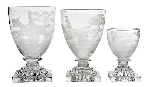 23 Etched Fox and Hounds Themed Goblets