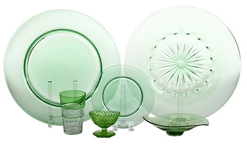 25 Pieces of Green Glass Tableware