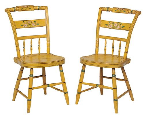Pair of Yellow Painted Side Chairs