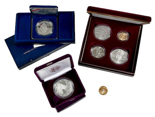 Nine U.S. Commemorative Coins/Gold & Silver