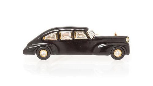 An 18 Karat Yellow Gold, Diamond, Enamel and Rubber Car Brooch, Michele della Valle, 4.20 dwts.