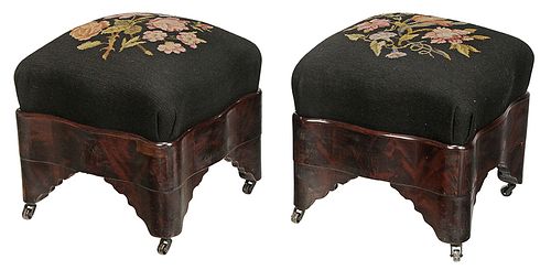Pair of American Classical Needlepoint Footstools