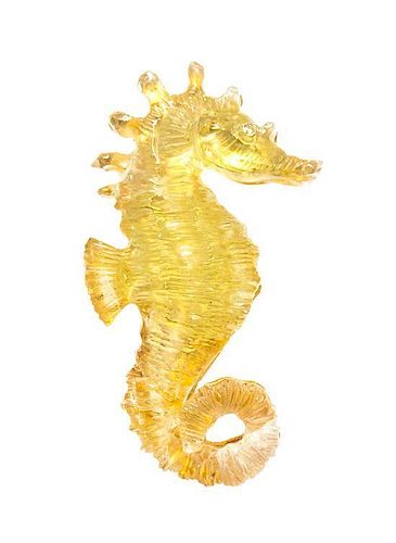 An 18 Karat Yellow Gold, Citrine and Diamond Seahorse Brooch, Zadora, 13.90 dwts.