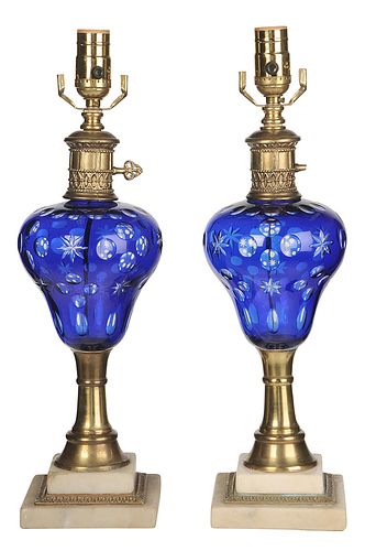 Cobalt Blue Table Lamps Marble Bases