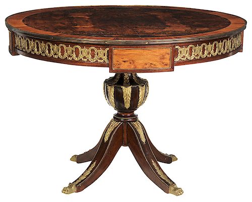 Burlwood Inlaid and Brass Mounted Center Table