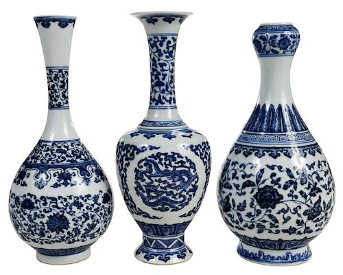 Three Chinese Blue and White Vases