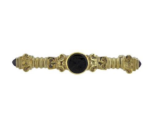 14k Gold Onyx Intaglio Tourmaline Brooch Pin