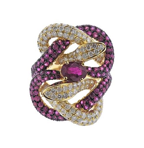 18K Gold Diamond Gemstone Snake Ring