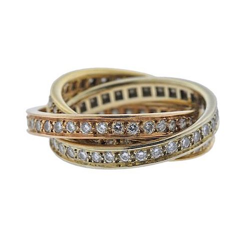 Cartier Trinity 18K Tri Color Gold Diamond Ring