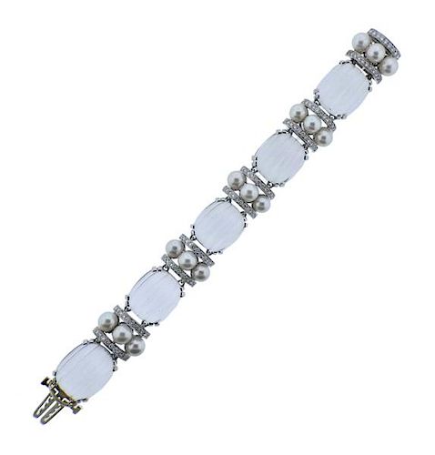 Seaman Schepps 18K Gold Diamond Pearl  Crystal Bracelet