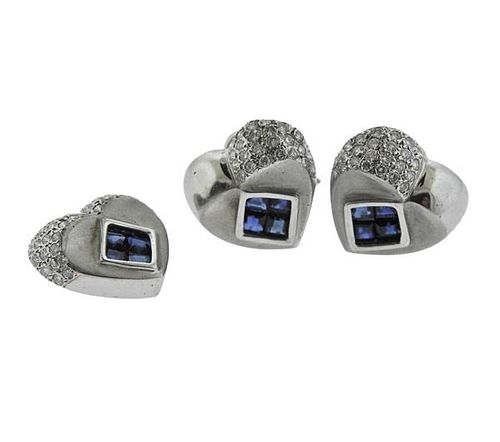 14K Gold Diamond Sapphire Heart Earrings Pendant