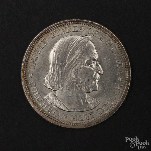 Columbian half dollar coin, 1892, proof like surface, MS-63 to MS-64.