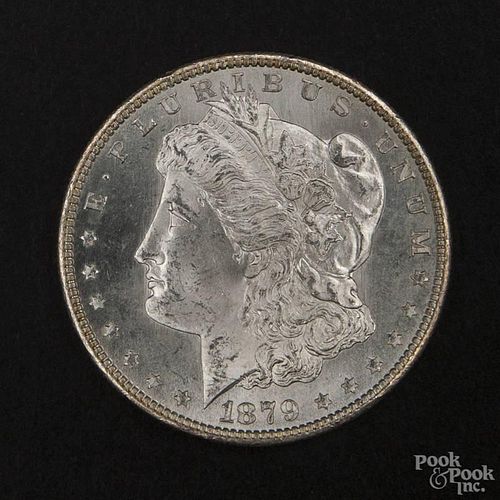 Silver Morgan dollar coin, 1879 S, MS-63 to MS-64.