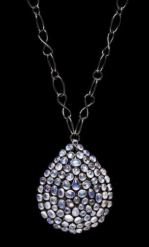 A Sterling Silver and Moonstone Pendant Necklace, 29.30 dwts.
