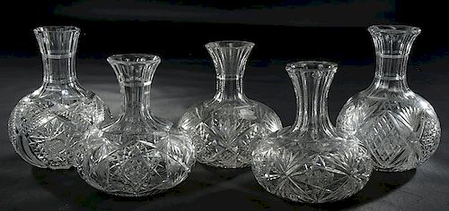 Five Brilliant Period Cut Glass Carafes