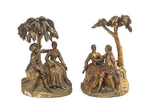 A Pair of Continental Giltwood Figural Groups, Height 9 1/2 inches.
